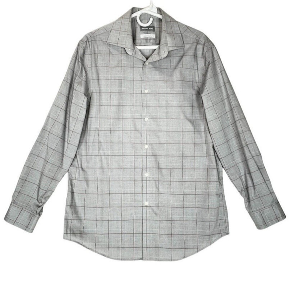 Michael Kors Mens shirt Airsoft Stretch Sz 16 32/33 Blue Plaid Dress Shirt